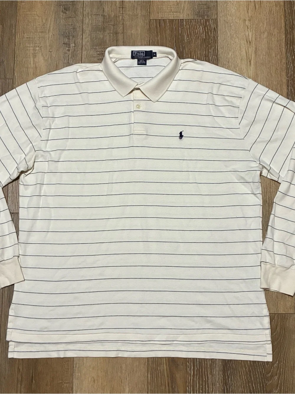 Vtg Polo Ralph Lauren Rugby Striped Long Sleeve Polo Shirt Mens XL Cream 90s Y2K